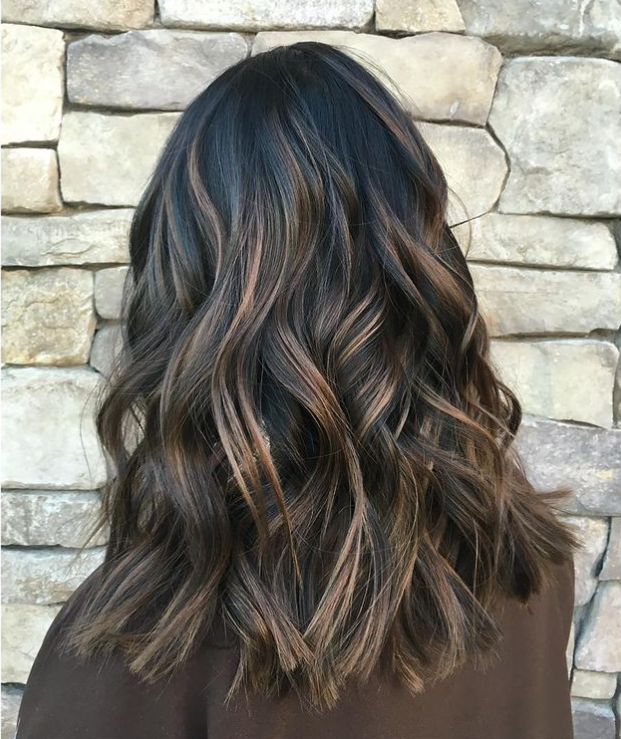 Black Hair with Subtle Brown Balayage